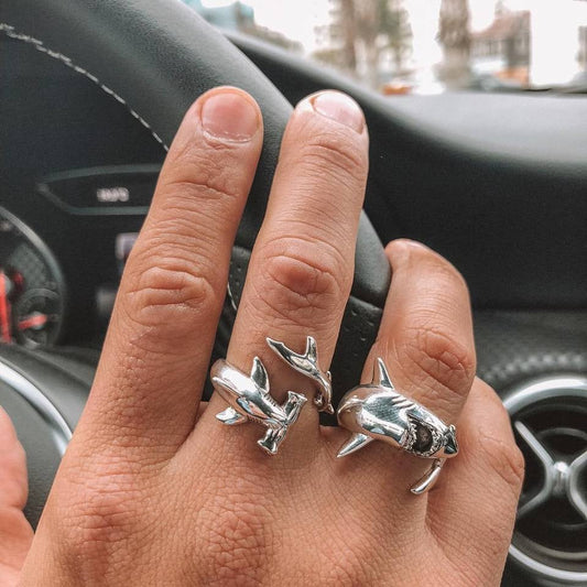 Antique Great White Shark Alloy Ring Set - Hoodloom CityWear