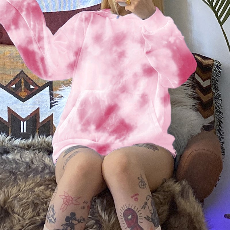 Loose Hooded Tie Dye Long Sleeve Sweatshirt