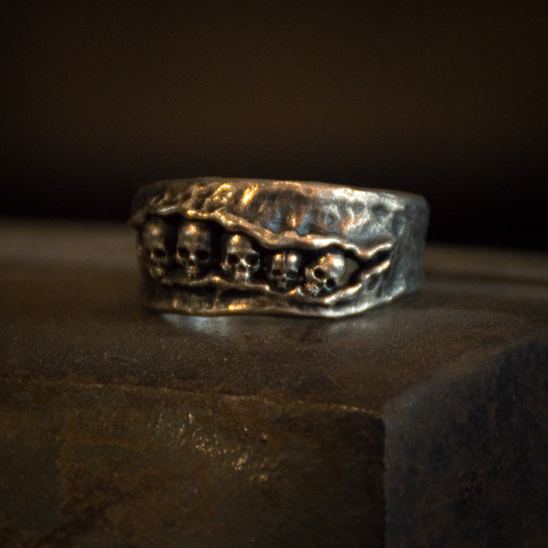 Five-Headed Abalone Skull Ring for Men - Creative Design