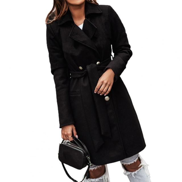Double-breasted Long-sleeved Cloth Coat for Women