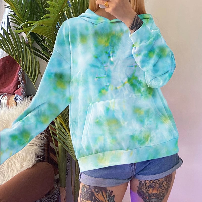 Loose Hooded Tie Dye Long Sleeve Sweatshirt