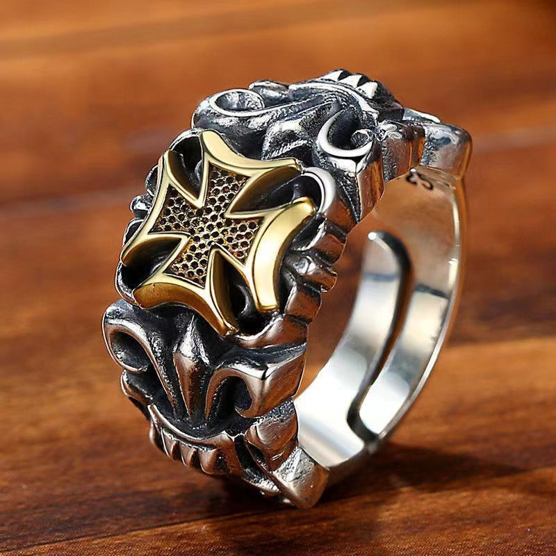 Men's Vintage Punk Cross Anchor Ring in Thai Silver
