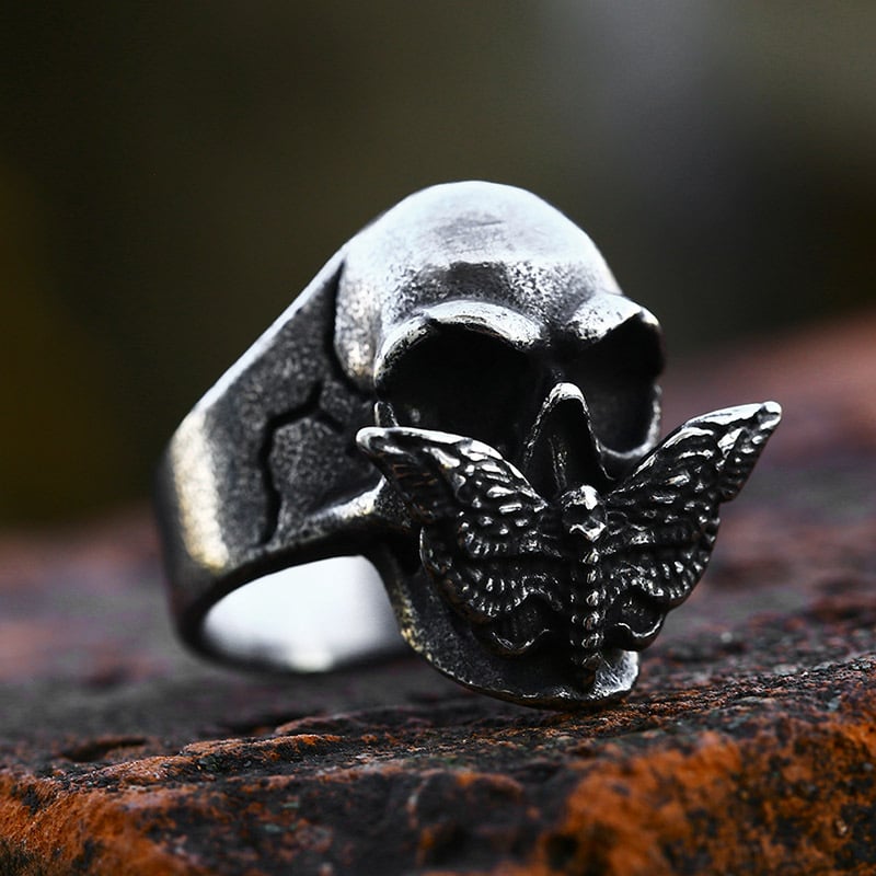 Skeleton Moth Stainless Steel Men's Ring