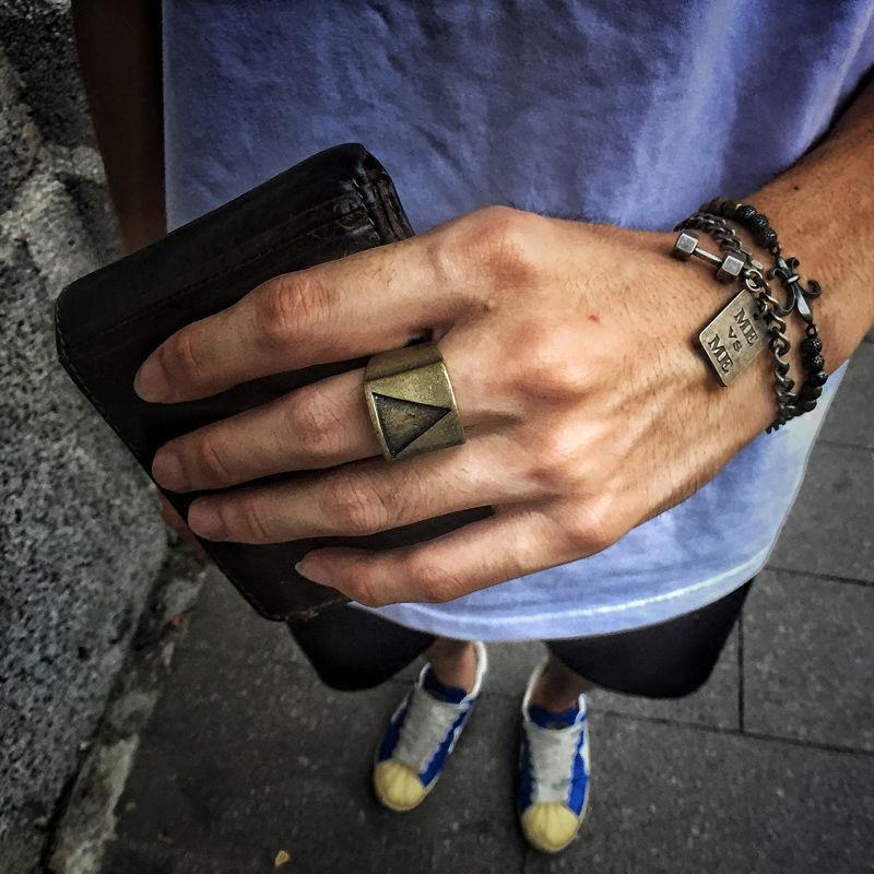 Hip Hop Men's Triangle Geometry Wide Finger Ring