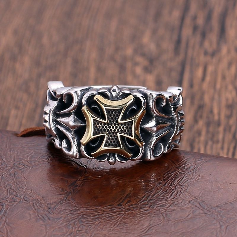 Men's Vintage Punk Cross Anchor Ring in Thai Silver