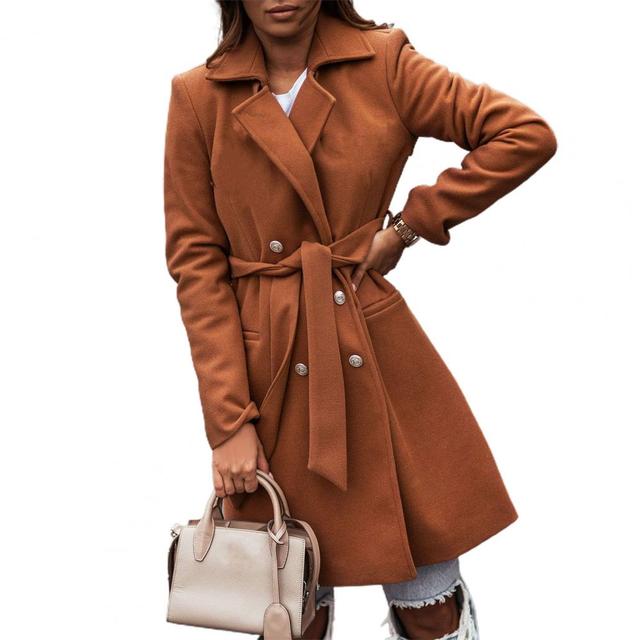Double-breasted Long-sleeved Cloth Coat for Women