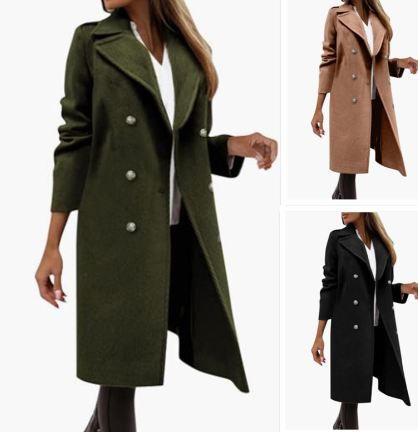 Double-breasted Long-sleeved Cloth Coat for Women