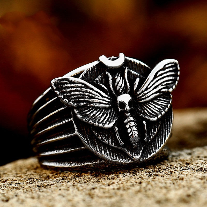 Skeleton Moth Stainless Steel Men's Ring