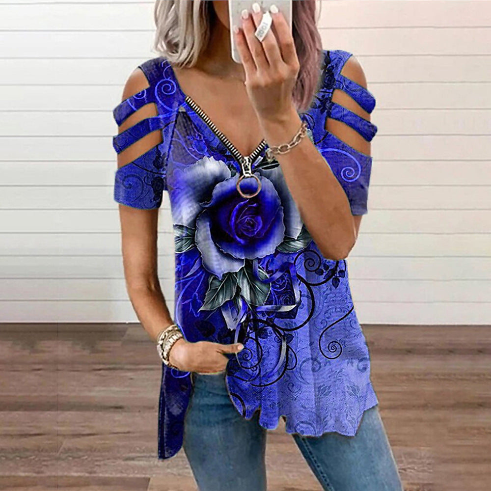 Women's Casual Loose Off Shoulder V Neck T-Shirt