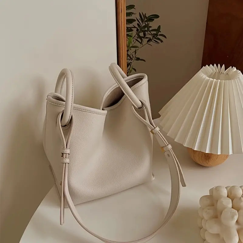 Trendy Solid Color Faux Leather Bucket Handbag