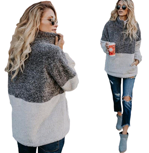 Soft Knitted Wool Sweater with Zipper Pockets (Women)