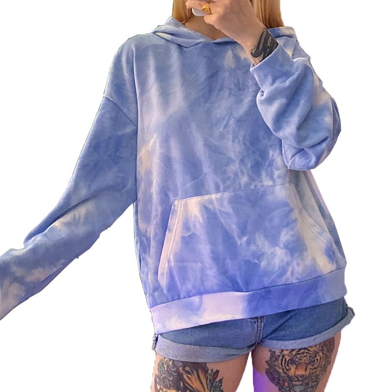 Loose Hooded Tie Dye Long Sleeve Sweatshirt