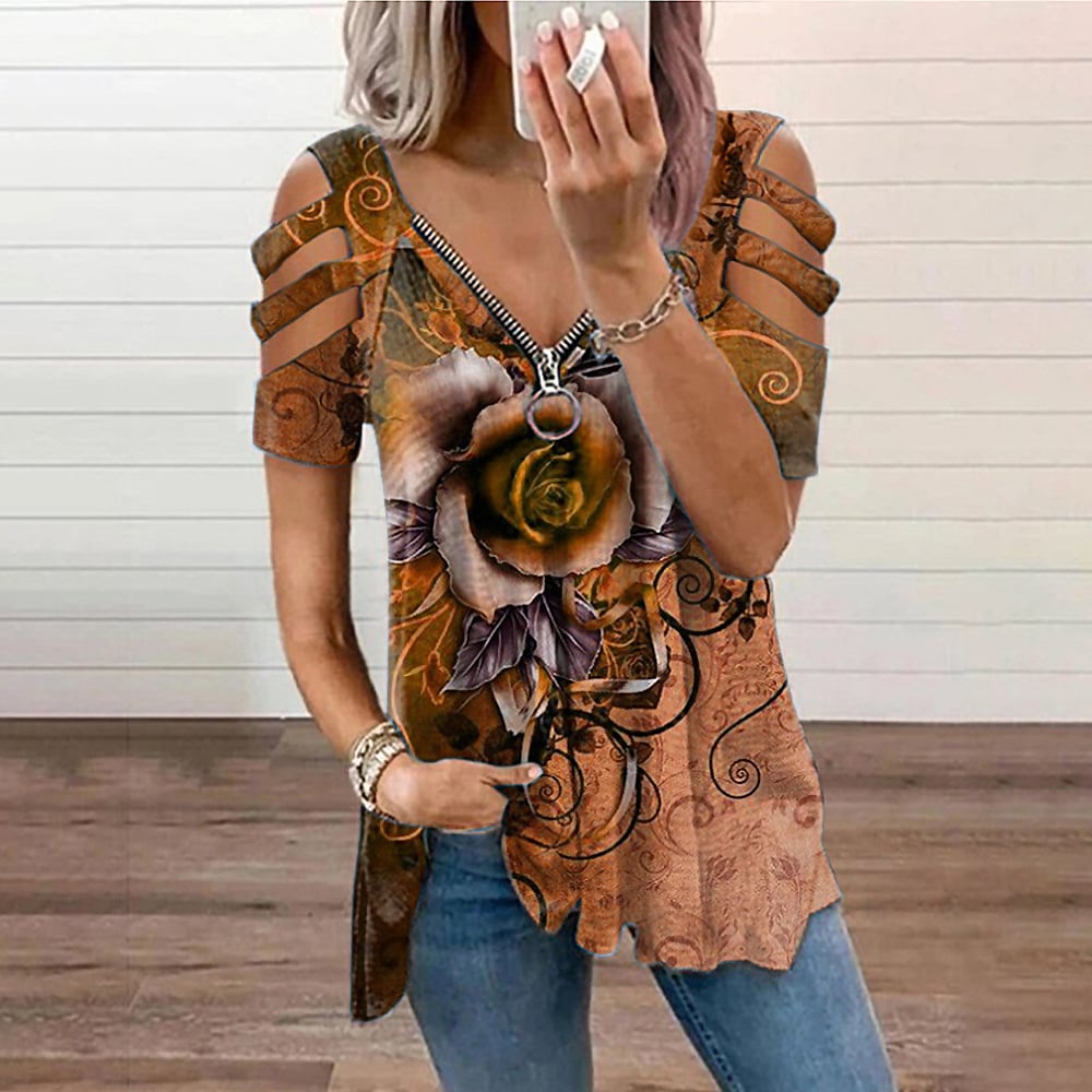 Women's Casual Loose Off Shoulder V Neck T-Shirt