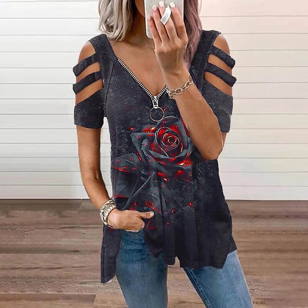 Women's Casual Loose Off Shoulder V Neck T-Shirt