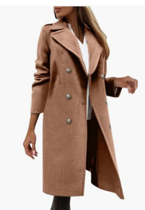Double-breasted Long-sleeved Cloth Coat for Women