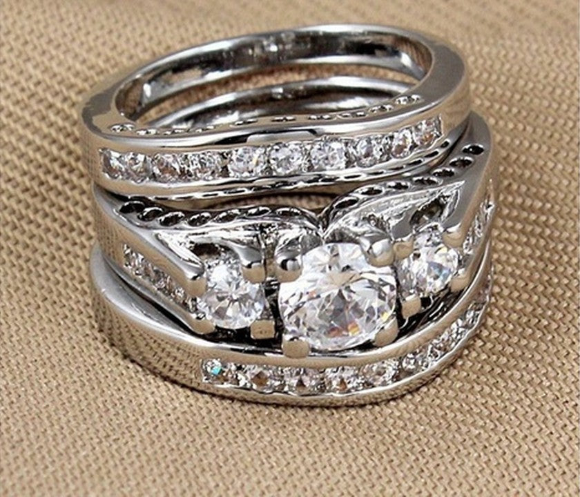 Diamond Three-Piece Couple Ring and Bracelet Set