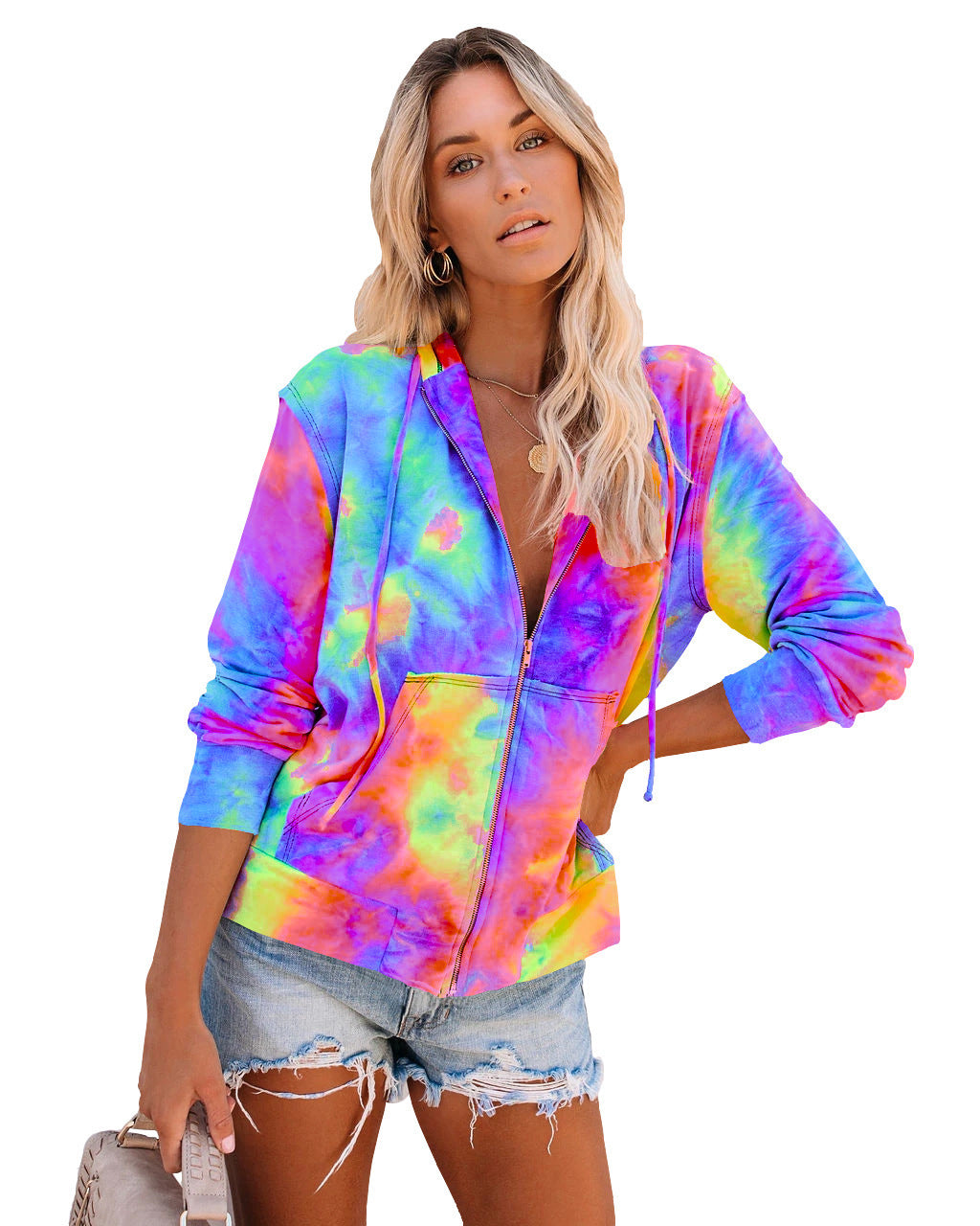 Colorful Tie Dye Hooded Long Sleeve Sweatshirt
