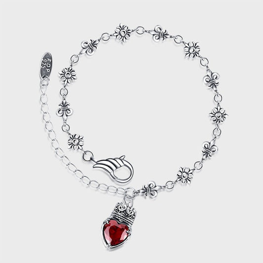 925 Sterling Silver Retro Crown Love Bracelet - Hoodloom CityWear