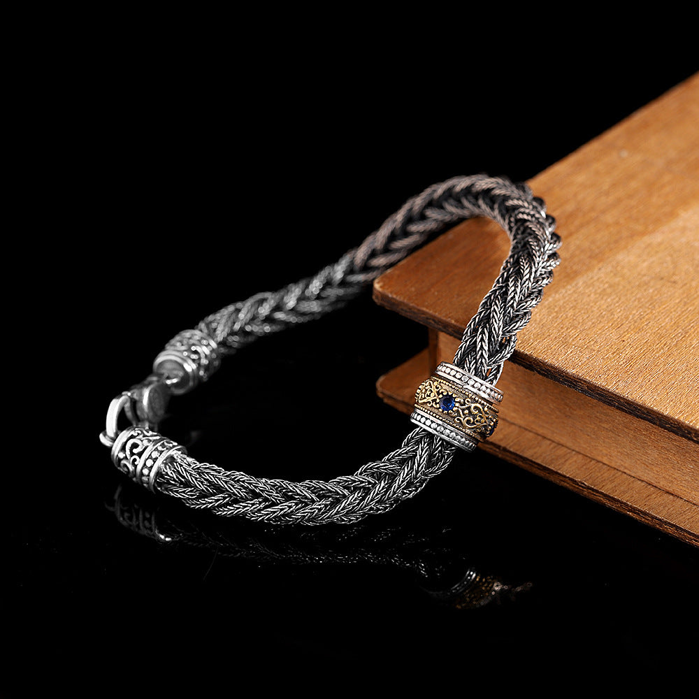 S925 Thai Silver Retro Distressed Six-Word Bracelet