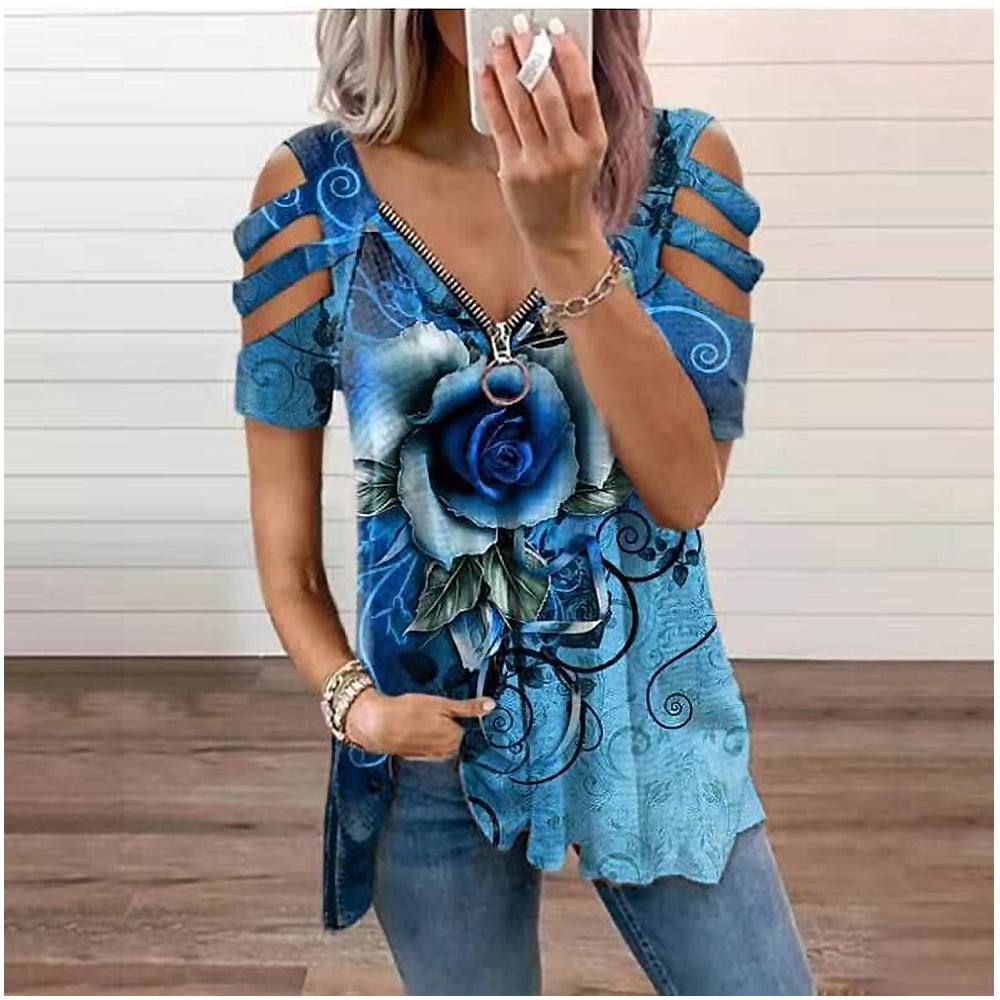 Women's Casual Loose Off Shoulder V Neck T-Shirt