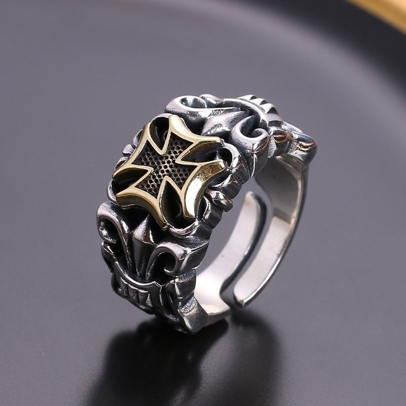 Men's Vintage Punk Cross Anchor Ring in Thai Silver