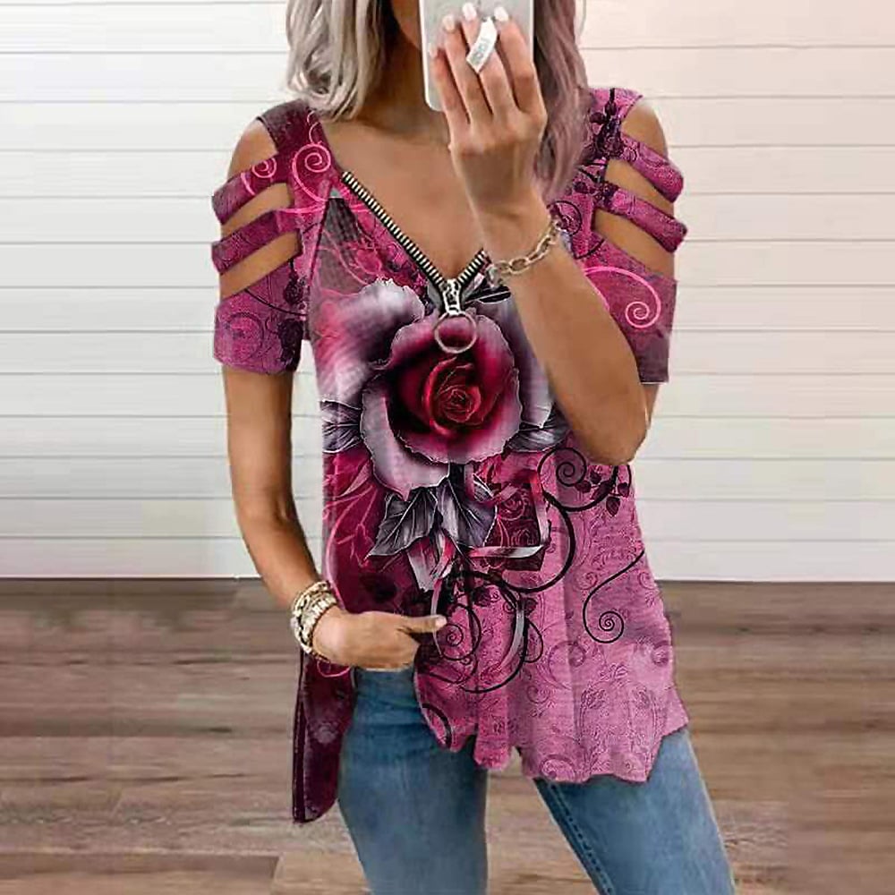 Women's Casual Loose Off Shoulder V Neck T-Shirt