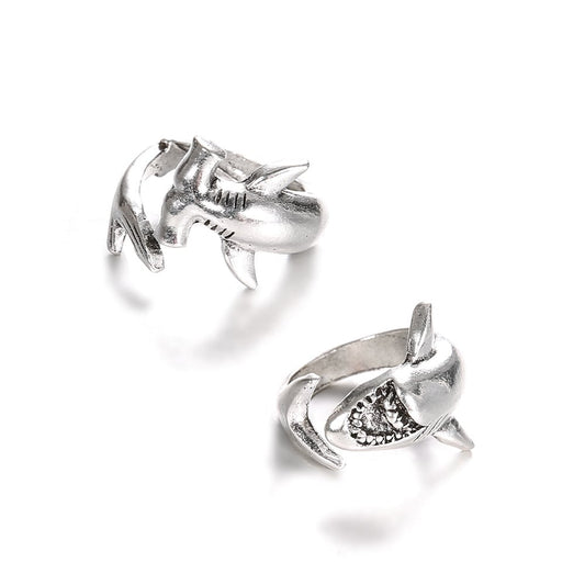 Antique Great White Shark Alloy Ring Set