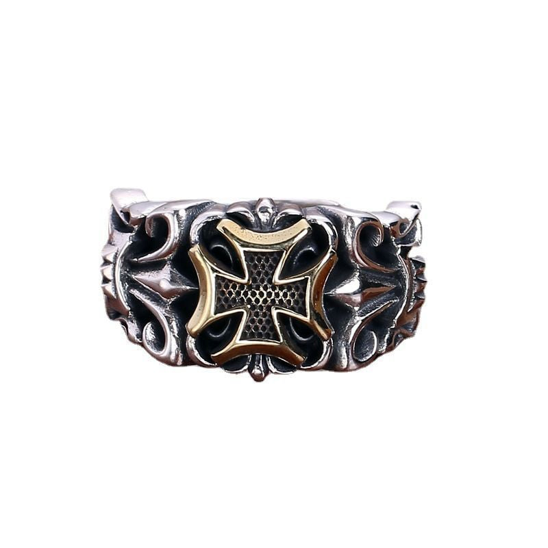Men's Vintage Punk Cross Anchor Ring in Thai Silver