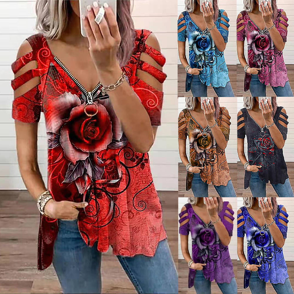 Women's Casual Loose Off Shoulder V Neck T-Shirt